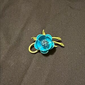 Elegant Blue and Green Flower Brooch